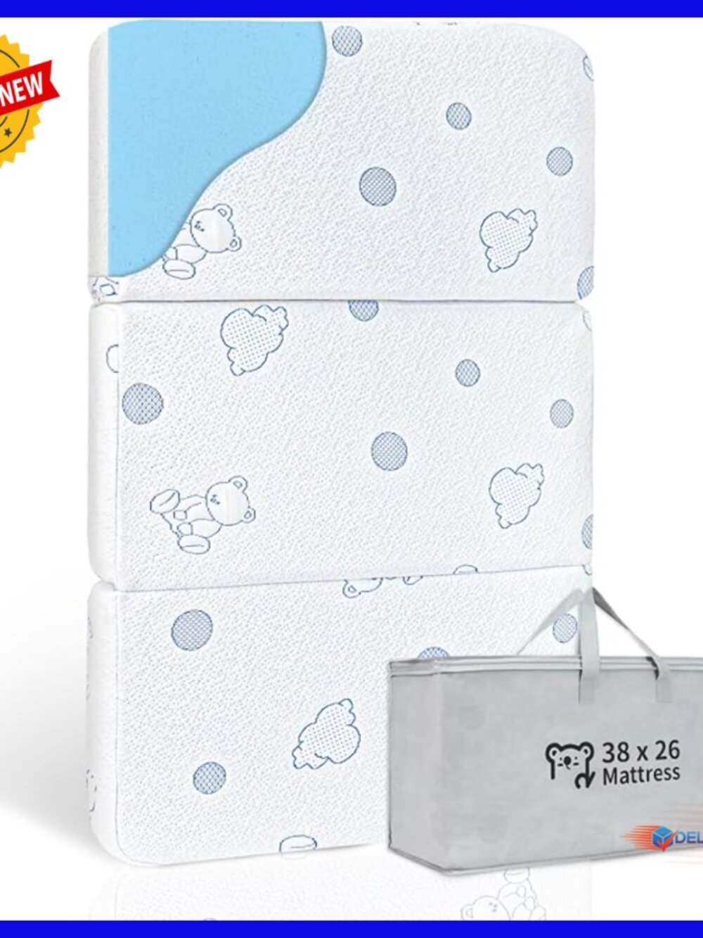 Dual-Sided Memory Foam Tri-fold Mattress for Pack n Play 38x26